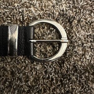 Men's Black Leather Belt Bag Strap with Silver Buckle